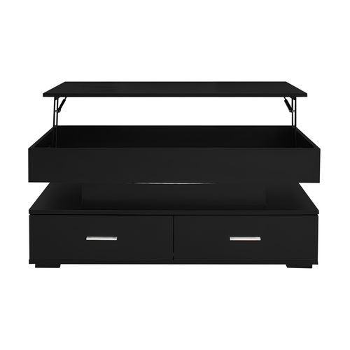 Table Basse Relevable Noir 100x50x44 Cm Avec LED Bluetooth, 2 Tiroirs Et Rangement Ouverte/caché