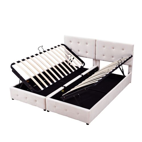 Lit Coffre 180x200 Cm Convertible En 2 Lits Enfant Avec Rangement, Velours Beige, Sommier à Lattes