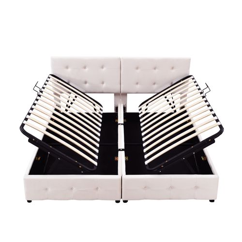 Lit Coffre 180x200 Cm Convertible En 2 Lits Enfant Avec Rangement, Velours Beige, Sommier à Lattes