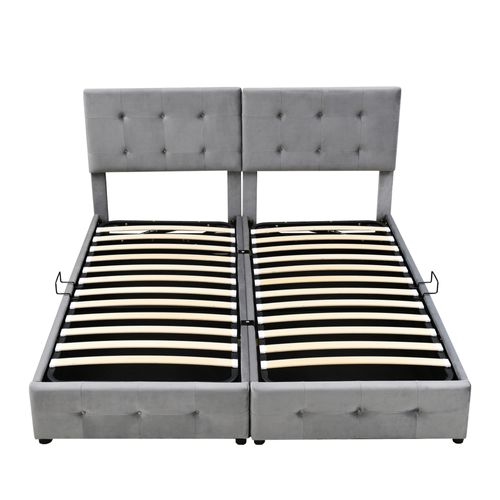 Lit Coffre 180x200 Cm Convertible En 2 Lits Enfant Avec Rangement, Velours Gris, Sommier à Lattes