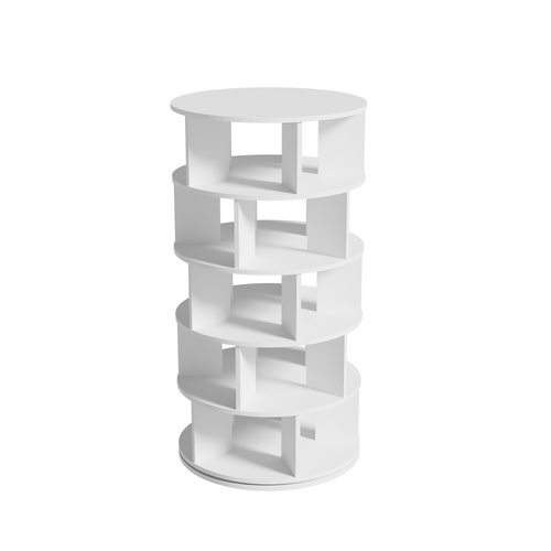 Meuble à Chaussures Rotatif 5 Niveaux H115 L60 Cm, Design Rond Blanc