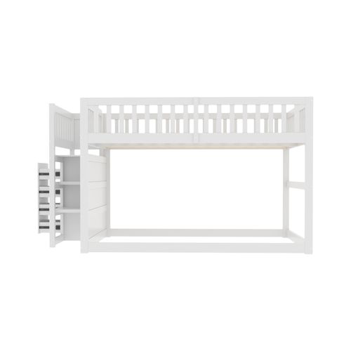 Lit Superposé 140x200 Cm Avec 4 Tiroirs De Rangement Et Sommier à Lattes, Bois Blanc