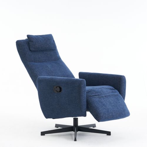 Fauteuil Relax Inclinable 100–150° Avec Repose-pieds, Tissu Chenille Bleu, Base Métal