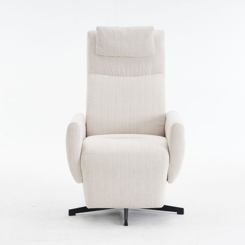 Fauteuil Relax Inclinable 360° Avec Repose-pieds, Base Métal, Tissu Chenille Beige