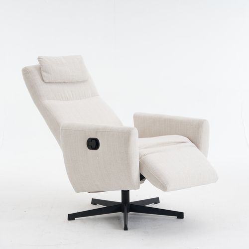 Fauteuil Relax Inclinable 360° Avec Repose-pieds, Base Métal, Tissu Chenille Beige
