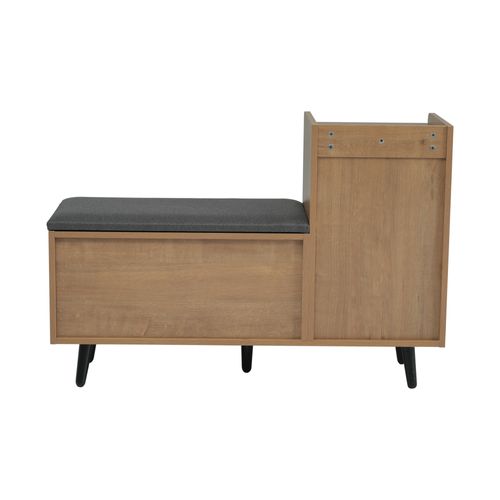 Banc à Chaussures 100x34x68,5 Cm Bois Naturel Avec 3 Portes, Coussin Coton-lin, Poignées Métal