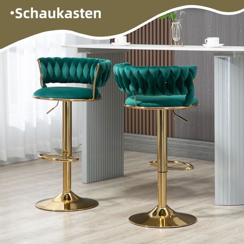 Lot De 2 Tabourets De Bar Pivotants En Velours Émeraude, Hauteur Réglable, Base Dorée