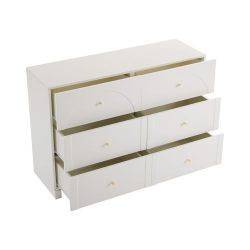 Commode 6 Tiroirs H82 X L120 X P40 Cm, Blanc Crème, Style Romantique