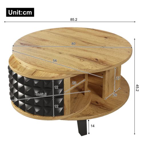 Table Basse Double Plateau Avec Rangement Rotatif 360° Coloris Bois Naturel