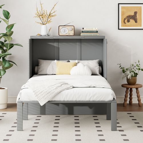 Lit Enfant Escamotable 90x200 Cm Avec Rangements Et Sommier à Lattes, Bois Gris