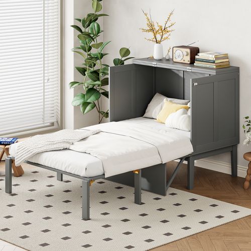 Lit Enfant Escamotable 90x200 Cm Avec Rangements Et Sommier à Lattes, Bois Gris