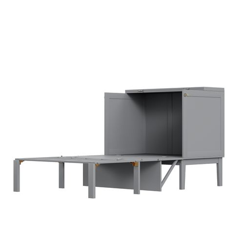 Lit Enfant Escamotable 90x200 Cm Avec Rangements Et Sommier à Lattes, Bois Gris