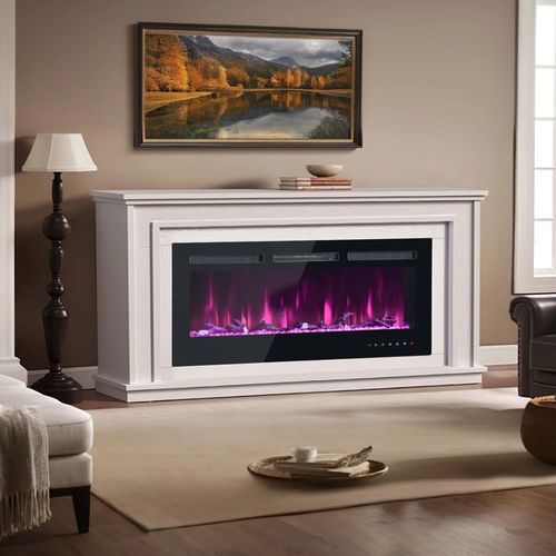 Cheminée Électrique Encastrable 106,5×46,5×12 Cm, 12 Couleurs De Flammes, 900/1800w, Noir