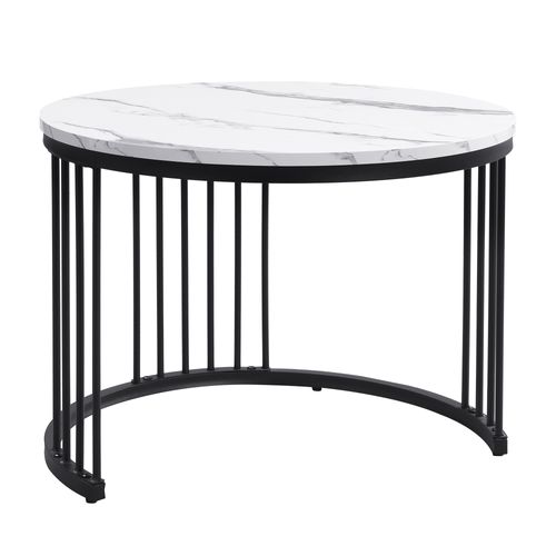 Tables Basses Gigognes Rondes 60x60x45,5 Et 50x50x32 Cm Noir Et Blanc Avec 2 Tiroirs