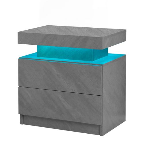 Table De Chevet LED Réglable Avec 2 Tiroirs, Bois Gris Foncé