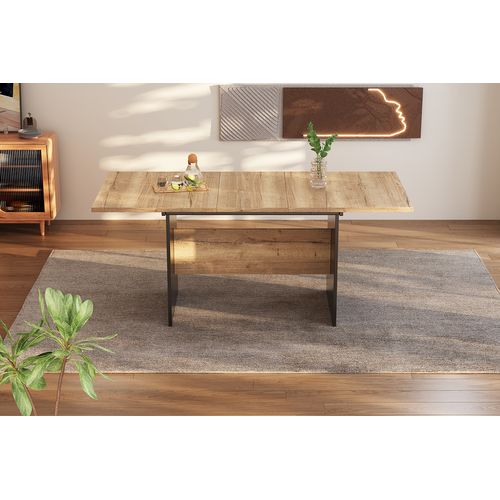 Table à Manger Extensible 140/180×80 Cm, Plateau Aspect Noyer, Côtés Noirs