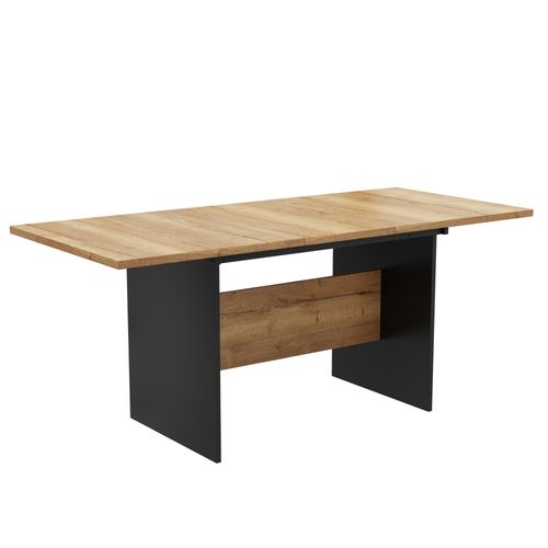 Table à Manger Extensible 140/180×80 Cm, Plateau Aspect Noyer, Côtés Noirs