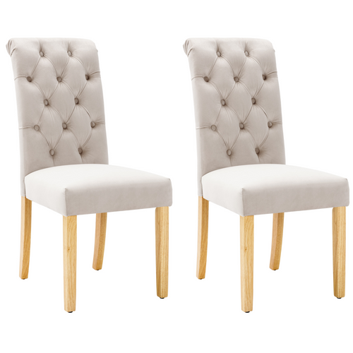 Lot De 2 Chaises Velours Beige, Salle à Manger, Pieds En Bois