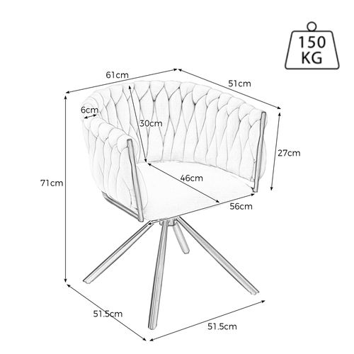 Chaise Pivotante 360° En Velours Beige, Piètement Métal 4 Pieds, Rembourrage Mousse