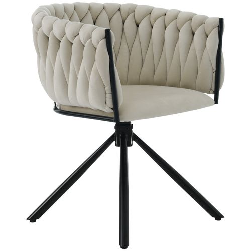 Lot De 6 Chaises En Velours Beige - Siège Pivotant 360°, Piètement 4 Pieds Acier