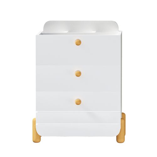 Table De Chevet 64x40x83 Cm Blanc Avec 3 Tiroirs Et Étagère Ouverte, Pieds En Pin