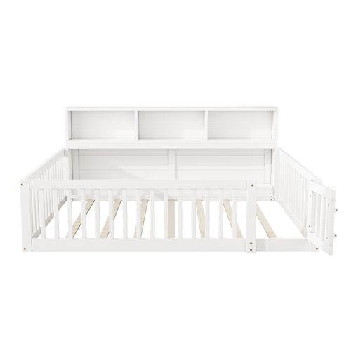 Lit Enfant 140x200 Cm Lit Bébé Au Sol En Pin Blanc Avec Rangements Et Sommier à Lattes