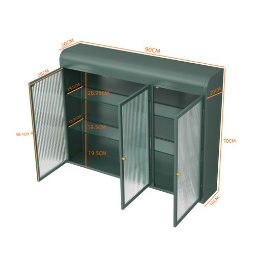Armoire Murale 3 Portes Cintrées En Métal Et Verre, Vert Foncé