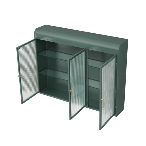 Armoire Murale 3 Portes Cintrées En Métal Et Verre, Vert Foncé