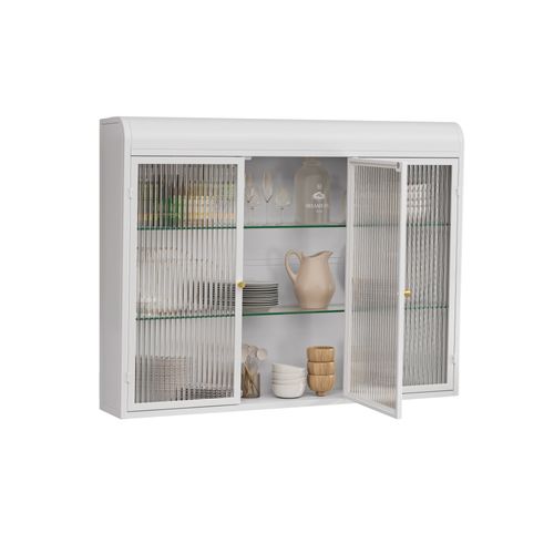 Armoire Murale Blanche En Métal Avec 3 Portes Vitrées