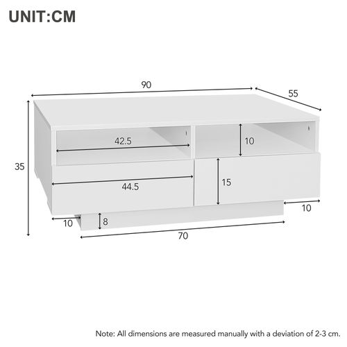 Table Basse Blanc 90x55x35 Cm Avec 4 Tiroirs, Éclairage LED 16 Couleurs USB