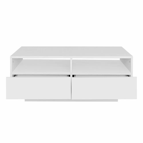 Table Basse Blanc 90x55x35 Cm Avec 4 Tiroirs, Éclairage LED 16 Couleurs USB