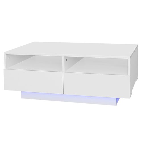 Table Basse Blanc 90x55x35 Cm Avec 4 Tiroirs, Éclairage LED 16 Couleurs USB