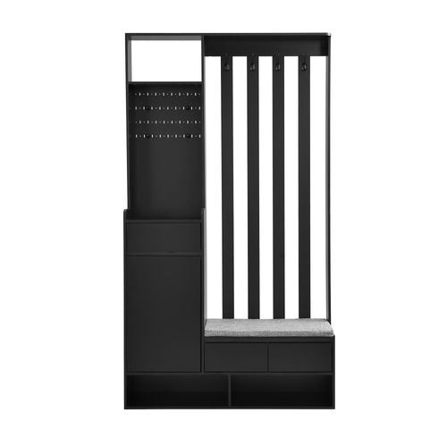 Vestiaire D'entrée Noir 180x100x35 Cm, Banc De Rangement Et Panneau à Crochets