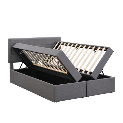 Lit Coffre 140x200 Cm Avec Grand Rangement Et Sommier à Lattes, Bois Et Métal, Lin Gris