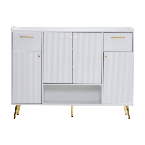 Meuble à Chaussures 130x37x100 Cm Avec 2 Tiroirs Et 4 Portes, Pieds Métal, Blanc