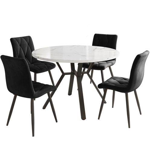 Ensemble Table à Manger Ronde 100 Cm Et 4 Chaises Velours, 5 Pièces, Métal Noir