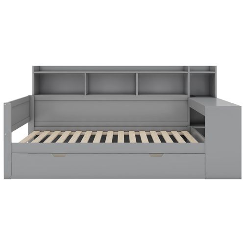 Lit Enfant 90x200 Cm Avec 2 Tiroirs, Bureau Intégré Et Ports USB, Rangement Pratique, Gris