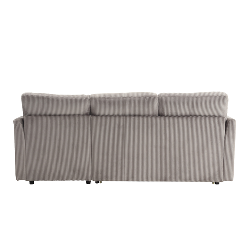 Canapé D'angle Convertible 3 Places 206x108 Cm Avec Coffre De Rangements, Velours Côtelé Gris Clair