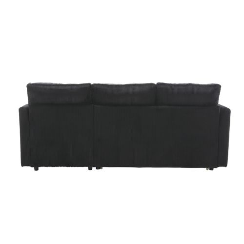 Canapé D'angle Convertible 3 Places 206x108 Cm Avec Coffre De Rangements, Velours Côtelé Noir