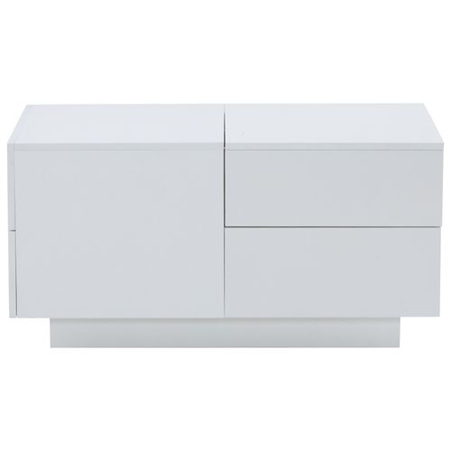 Table Basse 90x55x45 Cm, Plateau Coulissant, Avec 4 Tiroirs, Blanc Mat