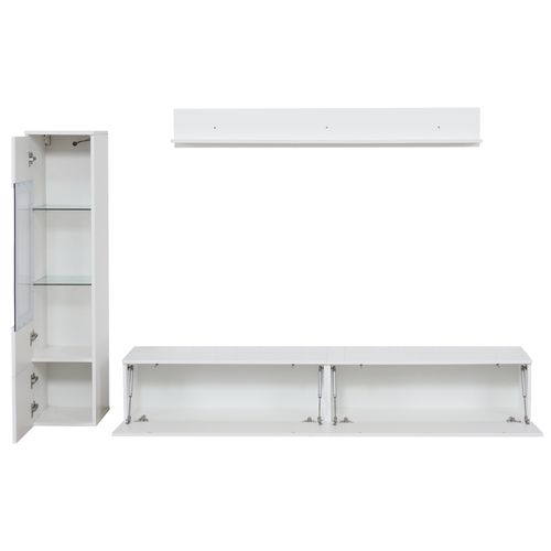 Ensemble Meuble TV Mural 3 Pièces Avec Vitrine Et Rangement Mural, LED, Blanc