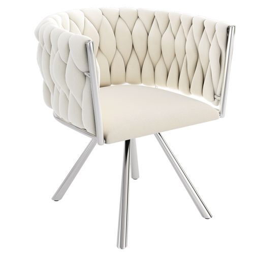 Lot De 2 Chaises De Salle à Manger Pivotantes 360° En Velours Beige, Pieds Métal Argenté