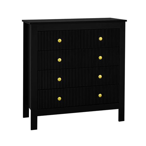 Commode Noire 79x80,5x39,5 Cm Buffet De Rangement Avec 5 Tiroirs, Poignées Dorées