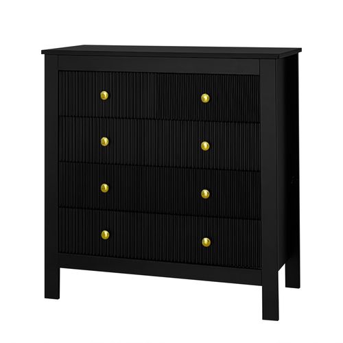 Commode Noire 79x80,5x39,5 Cm Buffet De Rangement Avec 5 Tiroirs, Poignées Dorées