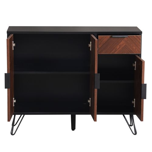 Buffet 90x30x71,5 Cm Noir Et Effet Bois Avec Tiroir Et 3 Portes