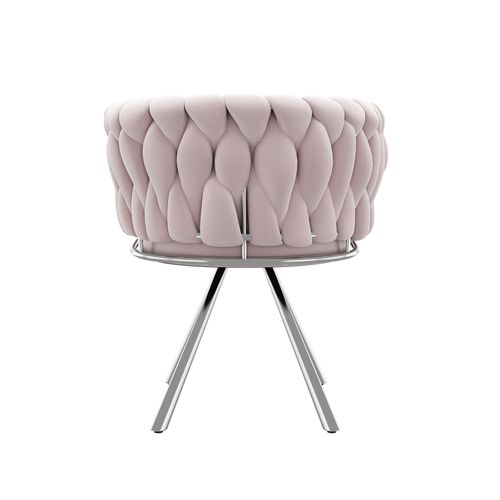 Fauteuil Maquillage Rotatif En Velours Rose, Dossier Incurvé Ergonomique, Piètement Métal 4 Pieds