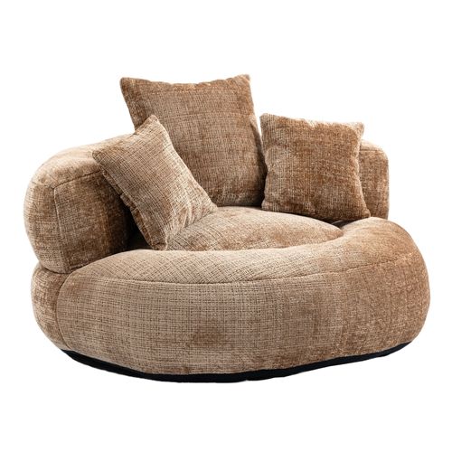 Fauteuil Pouf Poire Lounge 108x108x52 Cm Tissu Chenille Café, Dossier Haut, Assise Spacieuse
