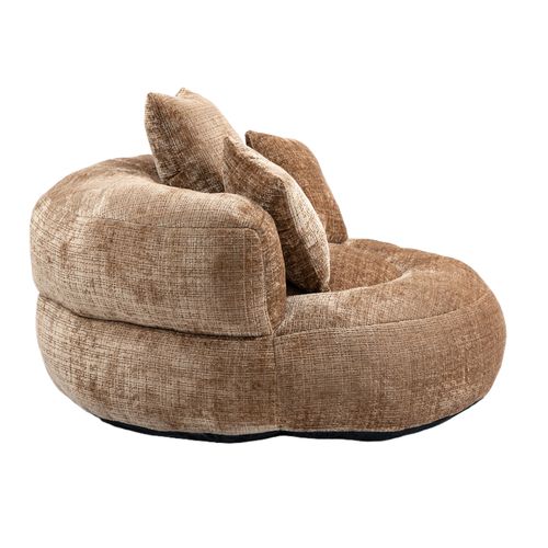 Fauteuil Pouf Poire Lounge 108x108x52 Cm Tissu Chenille Café, Dossier Haut, Assise Spacieuse