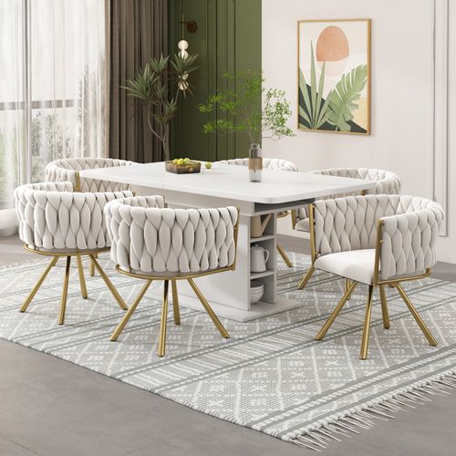 Lot De 2 Chaises Pivotantes 360° En Velours Beige Avec Piètement Métal Doré