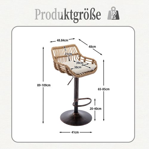 Lot De 2 Tabourets De Bar Réglables Pivotants 49x48x89-109 Cm Lin Beige
